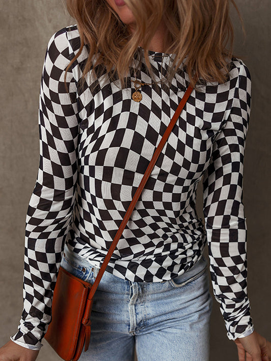 Long Sleeves Skinny Contrast Color Round-Neck T-Shirts Tops