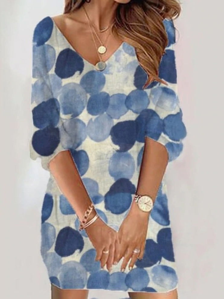 Original Printed Contrast Color Polka-Dot Half Sleeves Mini Dress