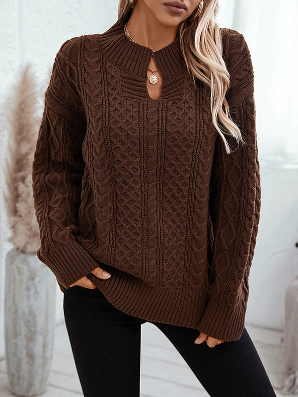Long Sleeves Loose Solid Color Split-Joint V-Neck Pullovers Sweater Tops