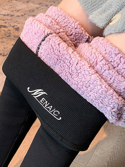 Casual Warm With Velvet Solid Color Skinny Leggings