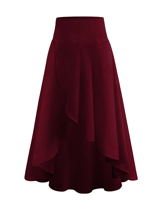 Simple Asymmetric Split-Front Falbala Solid Color Skirts Bottoms