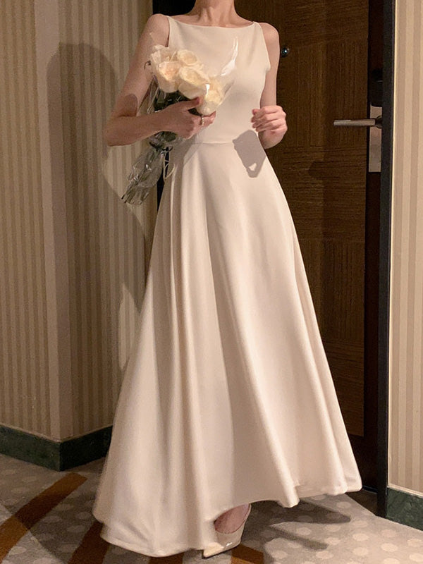 A-Line High Waisted Solid Color Spaghetti-Neck Maxi Dresses