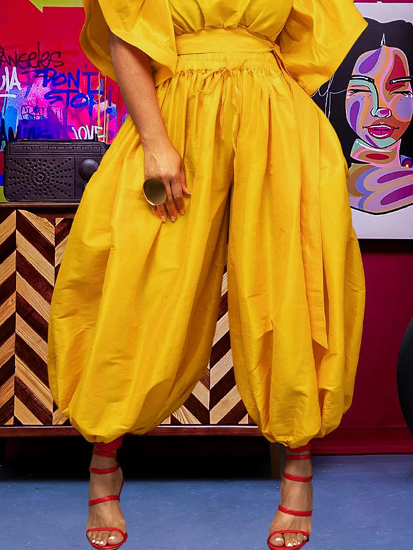 Harem Pants High Waisted Pleated Solid Color Split-Joint Pants Trousers