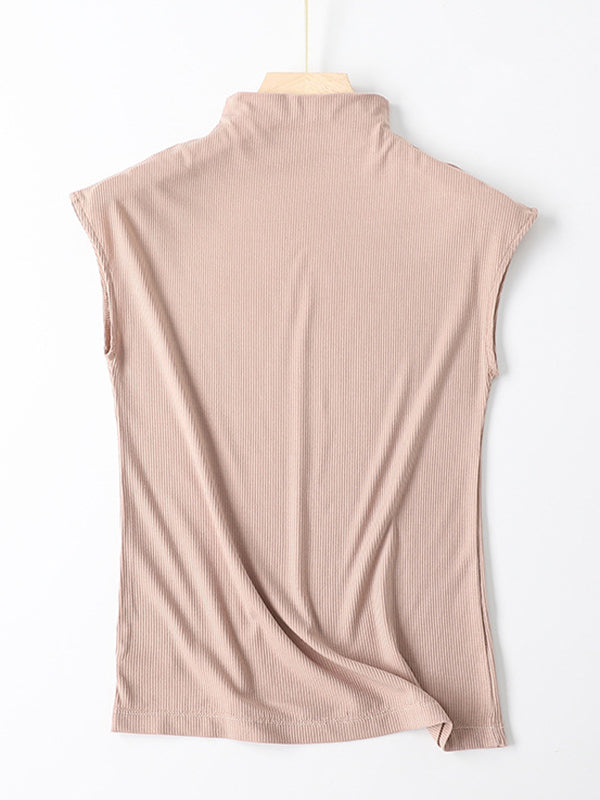 Simple Solid Color Sleeveless Casual High-Neck Vest