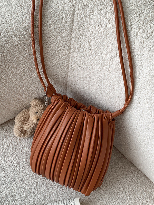 Drawstring Pleated Split-Joint Crossbody Bags