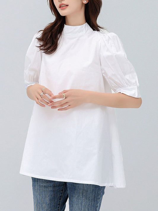 Casual Loose Bow-Embellished Solid Color Blouse