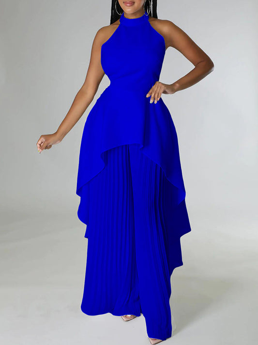 High-Low Loose Backless Lacy Solid Color Halter-Neck Suits