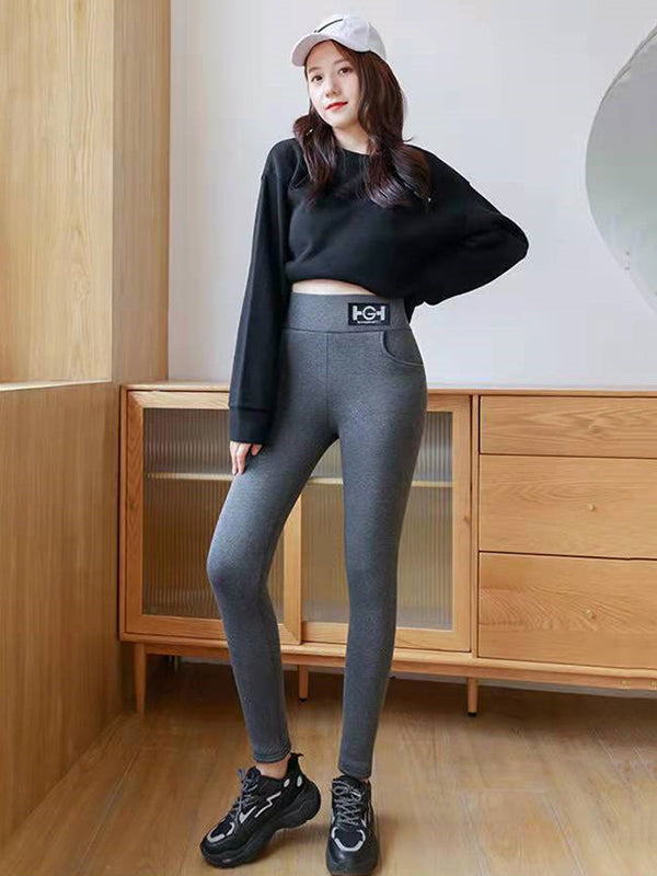 Simple Velvet Keep Warm Solid Color Leggings