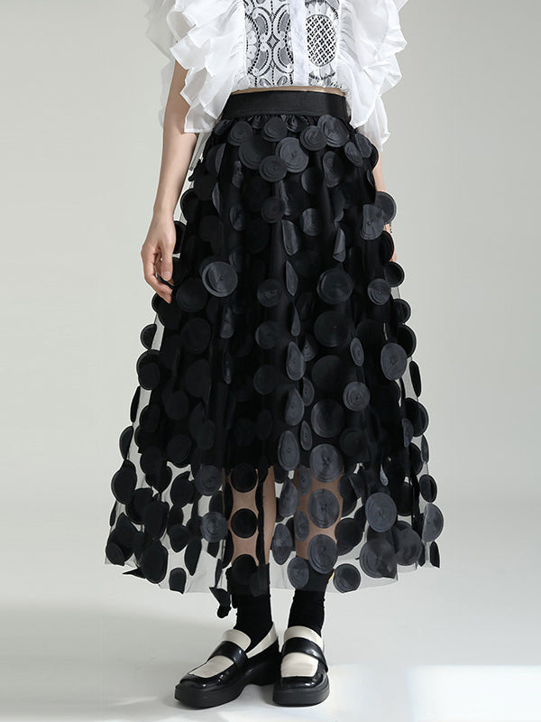 A-Line High Waisted Mesh Polka-Dot Solid Color Split-Joint Skirts Bottoms