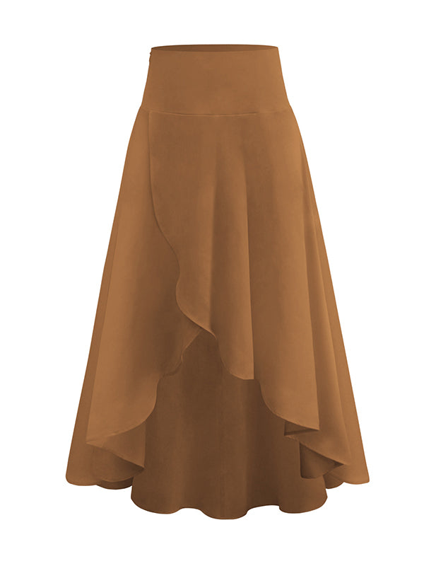 Simple Asymmetric Split-Front Falbala Solid Color Skirts Bottoms