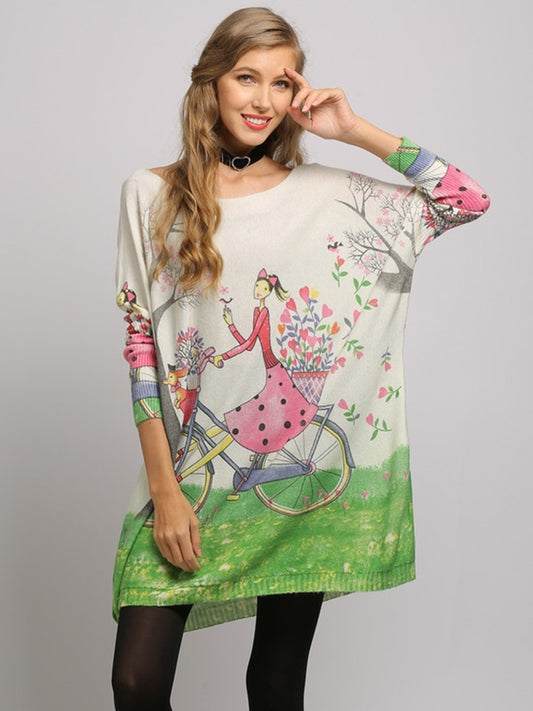 3 Colors New Vintage Batwing Sleeves Printed Sweater