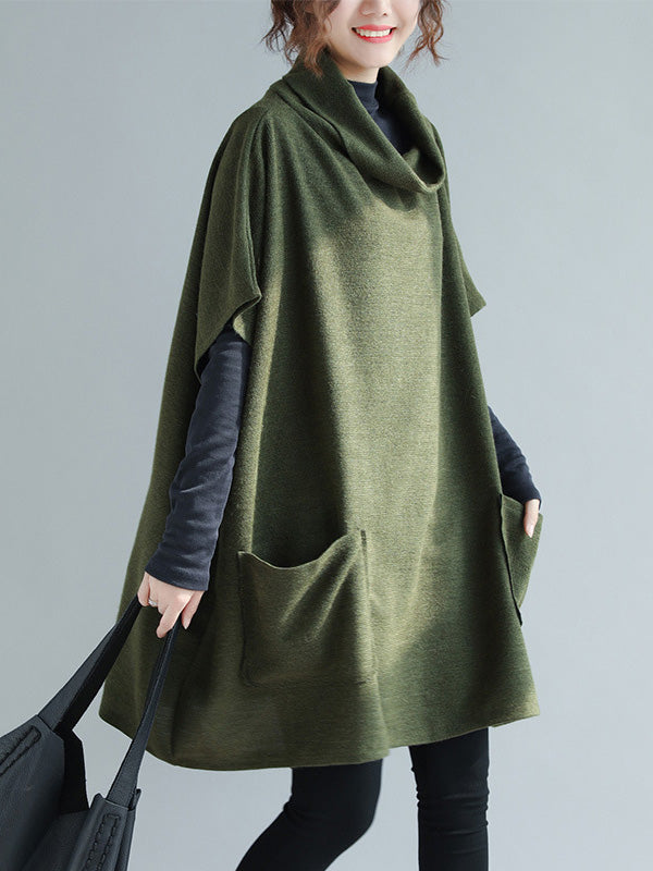 Artistic Retro Batwing Sleeves Half Sleeves Solid Color Heaps Collar Pullovers