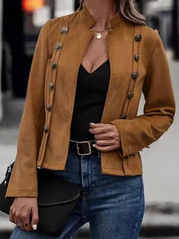 Long Sleeves Loose Buttoned Split-Joint Stand Collar Outerwear