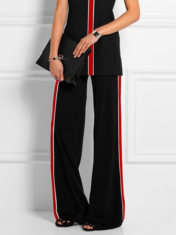 High Waisted Loose Contrast Color Printed Pants Trousers