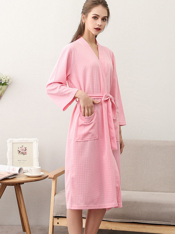 Comfortable Solid Bandage Thin Pajama Robe
