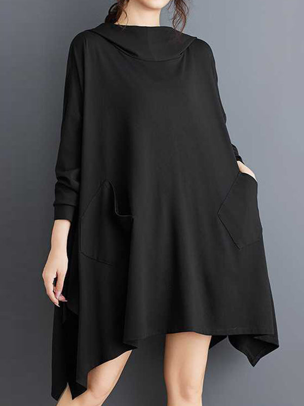 Batwing Sleeves Hooded Pockets Solid Color Hoodies Tops