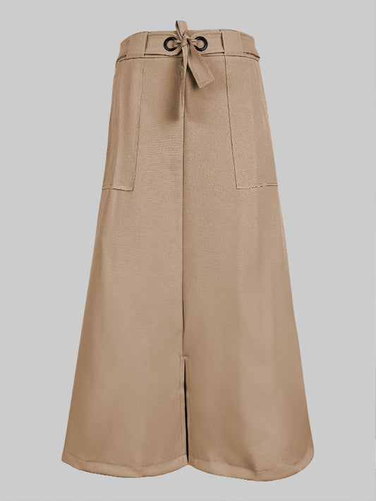 High Waisted Loose Split-Front Split-Joint Tied Waist Skirts