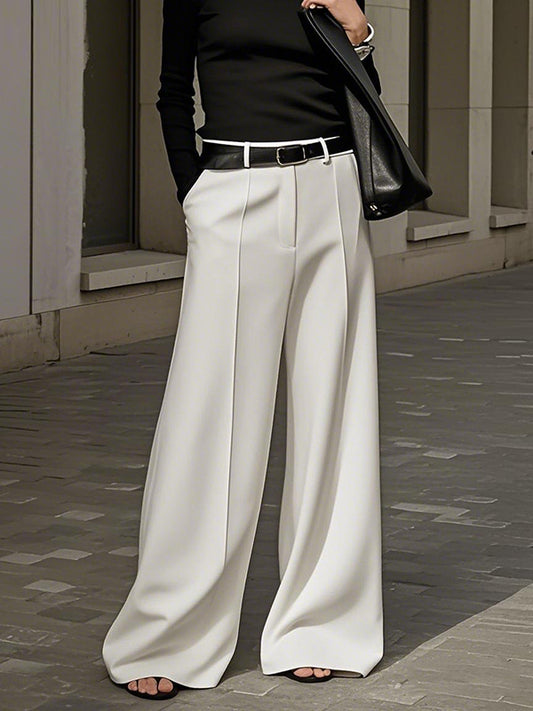Loose Wide Leg No Belt Solid Color Zipper Casual Pants Bottoms Trousers