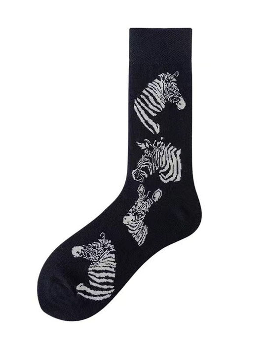 Animal Printed Contrast Color Split-Joint Sweat-Absorbing Zebra Printed Socks Accessories