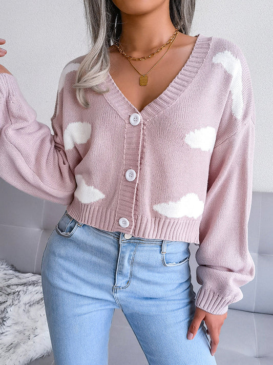 Long Sleeves Loose Buttoned Split-Joint V-Neck Cardigan Tops