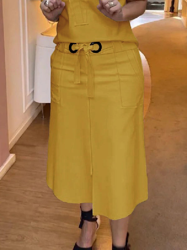 High Waisted Loose Split-Front Split-Joint Tied Waist Skirts