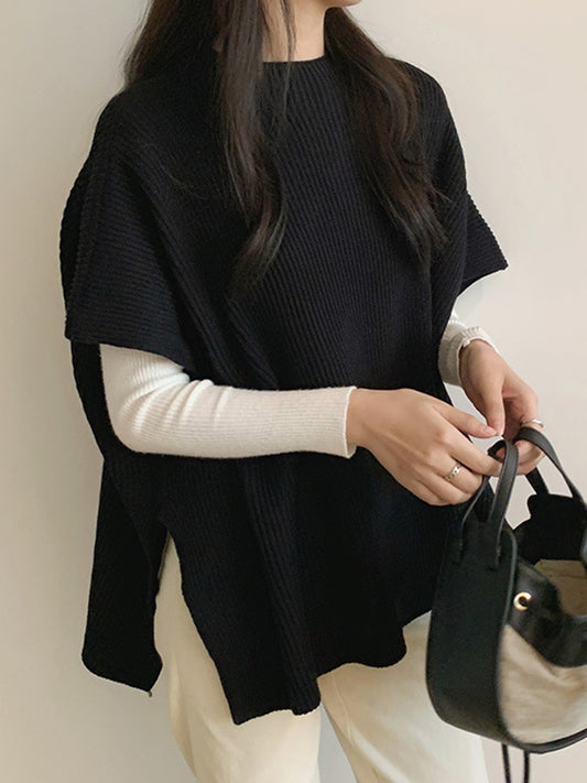 Casual Loose Short Sleeves Solid Color Round-Neck Sweater Tops Vest Top