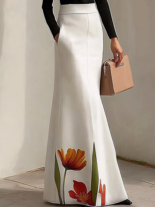 Bodycon High Waisted Flower Print Pockets Skirts Bottoms