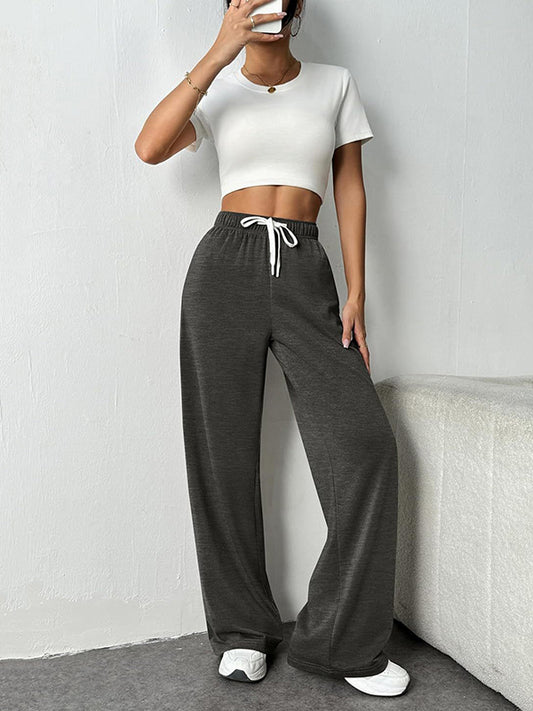 High Waisted Loose Drawstring Elasticity Split-Joint Pants Trousers