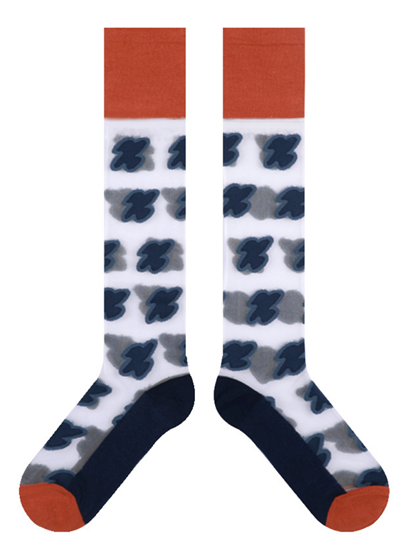 Red Blue Knitted Flower Socks Accessories