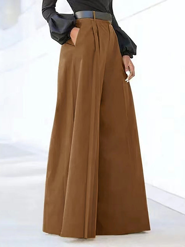 High Waisted Loose Pleated Solid Color Split-Joint Pants Trousers