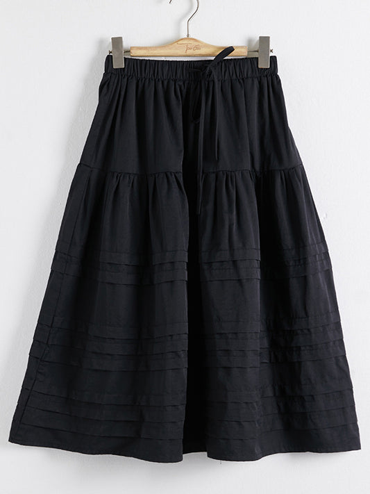 A-Line Loose Drawstring Elasticity Pleated See-Through Solid Color Split-Joint Skirts