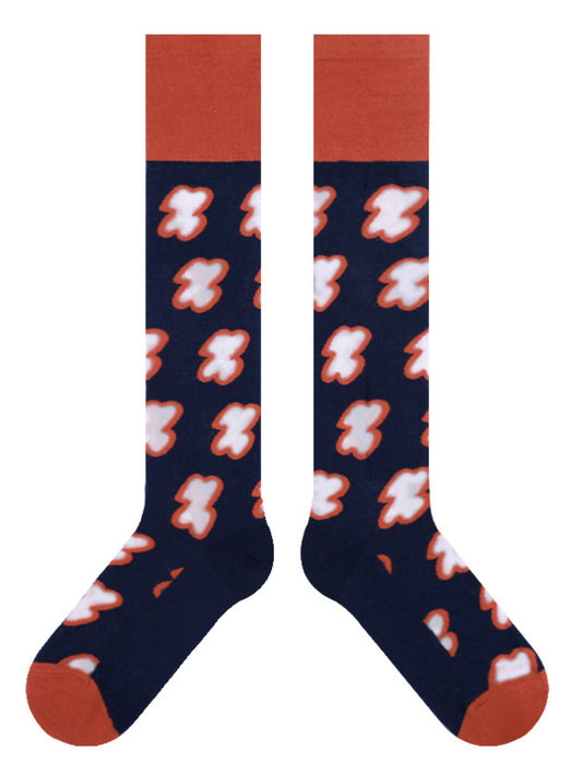 Red Blue Knitted Flower Socks Accessories