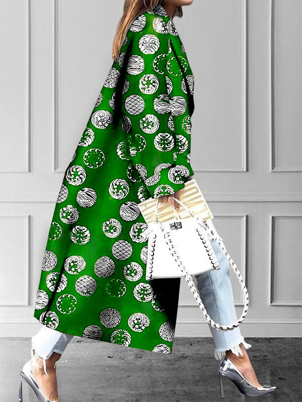 Long Sleeves Loose Pockets Printed Split-Joint Notched Collar Outerwear