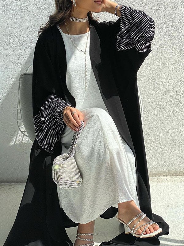 Loose Muslim Rhine Stones Solid Color Split-Joint Cover-Ups Tops Outerwear
