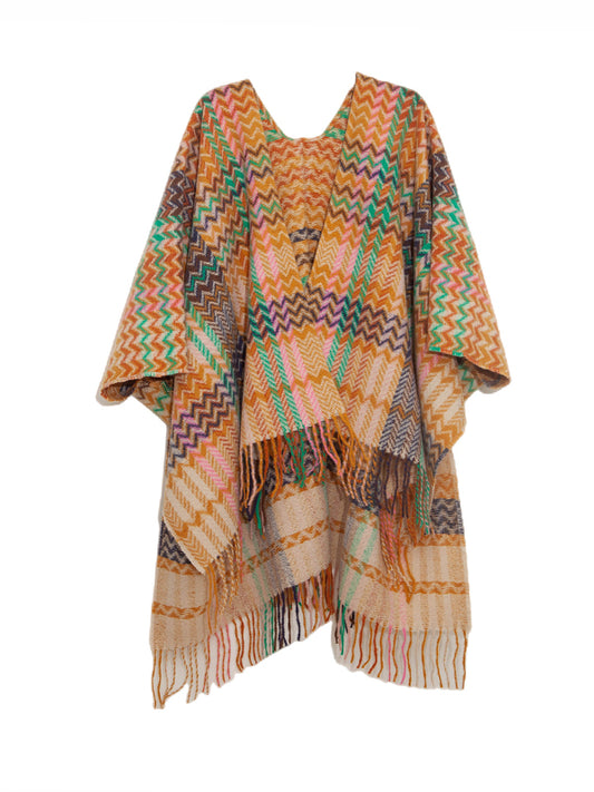 High-Low Long Sleeves Keep Warm Split-Side Tasseled Shawl&Scarf