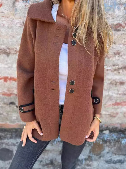 Long Sleeves Loose Buttoned Split-Joint Lapel Outerwear