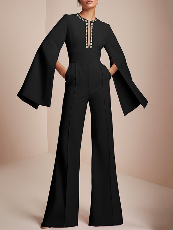 Loose Wide Leg Split-Joint V-Neck Jumpsuits