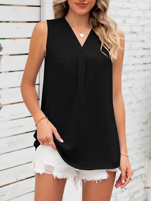 Loose Sleeveless Solid Color V-Neck Vest Top