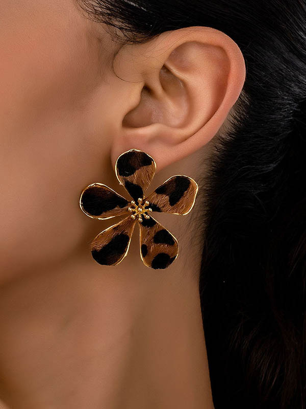 Flower Shape Leopard Drop Earrings