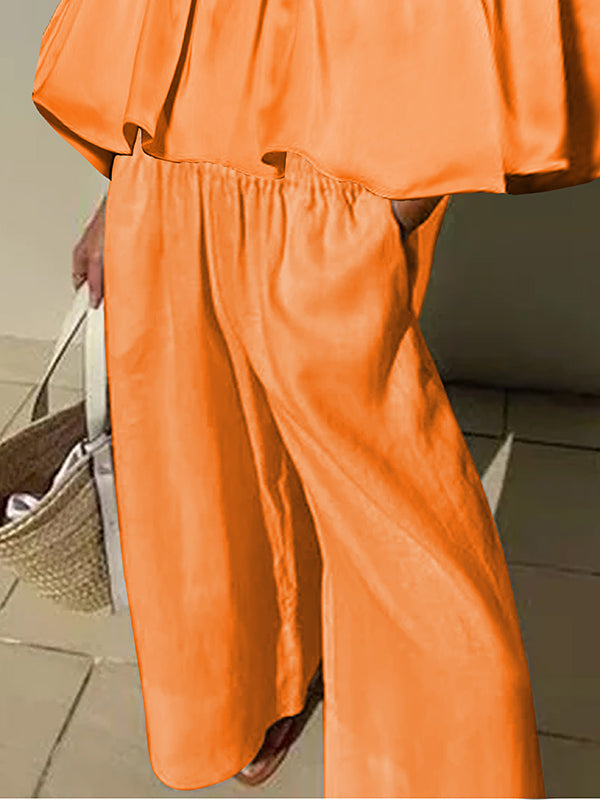 Loose Wide Leg Elasticity Pockets Solid Color Pants Trousers