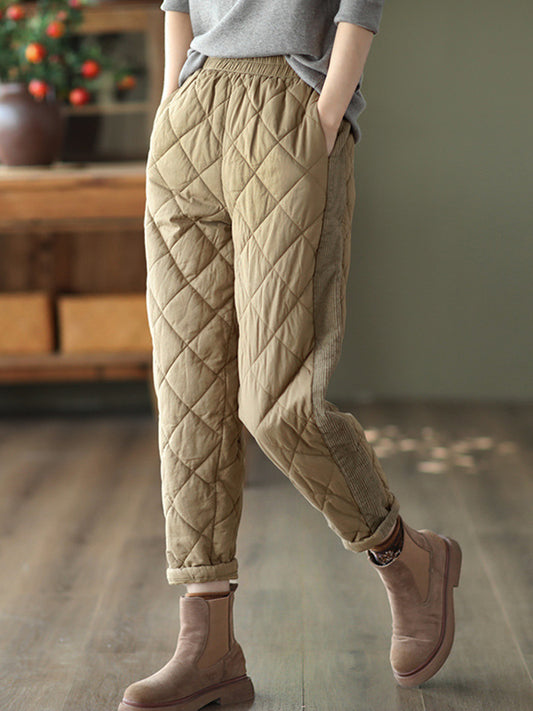 Casual Loose Quilted Solid Color Padded Harem Pants