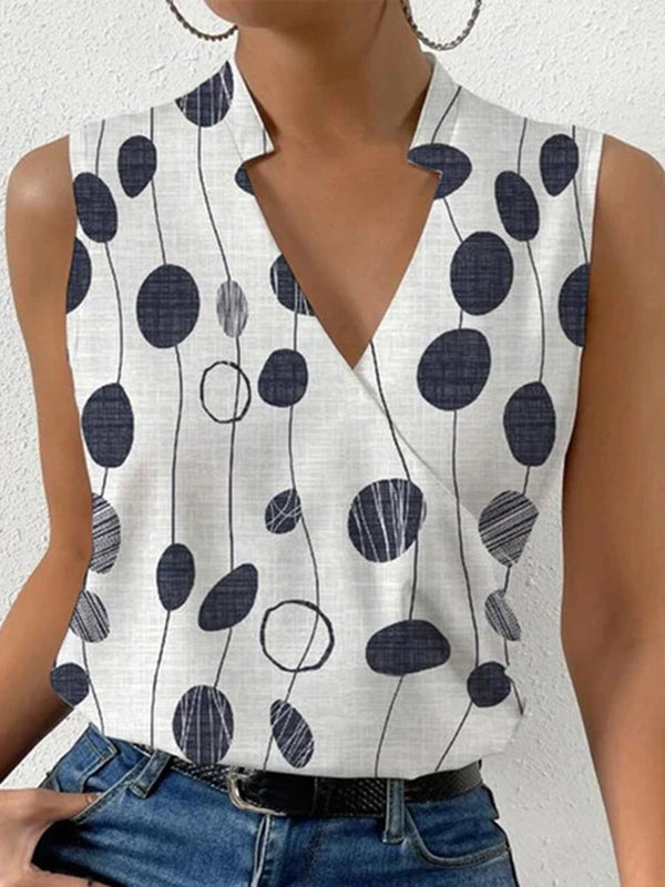 Loose Plus Size Polka-Dot Split-Joint V-Neck Vest Top