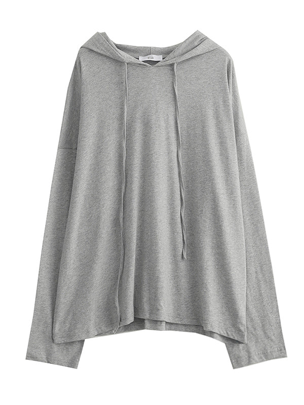 Solid Color Drawstring Long Sleeve Hoodies