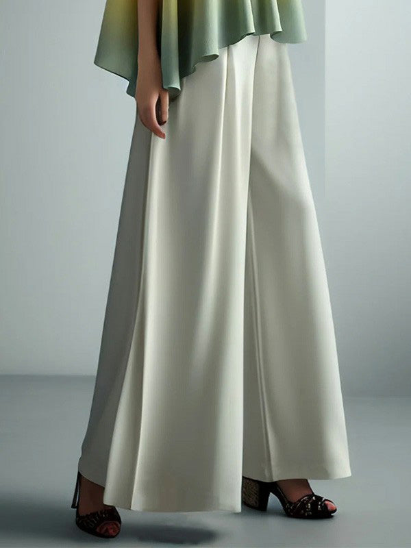 High Waisted Loose Pleated Solid Color Split-Joint Pants Trousers