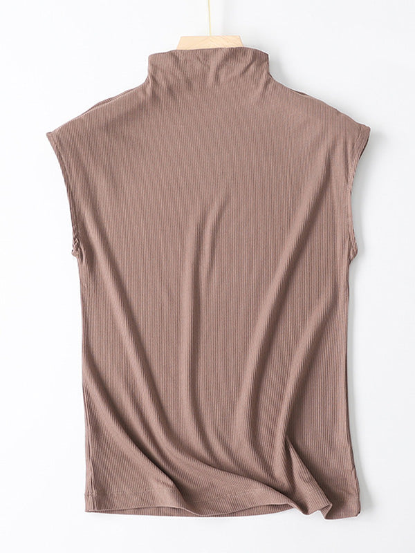 Simple Solid Color Sleeveless Casual High-Neck Vest