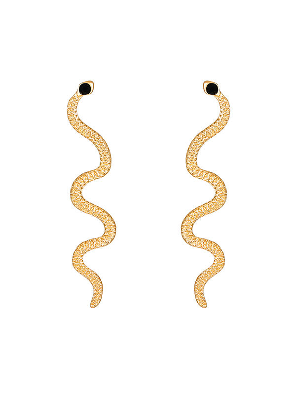 Geometric Rhine Stones Snake Shape Solid Color Drop Earrings