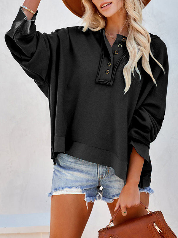 Hooded Long Sleeves Buttoned Split-Joint Velvet Sweatshirt Tops