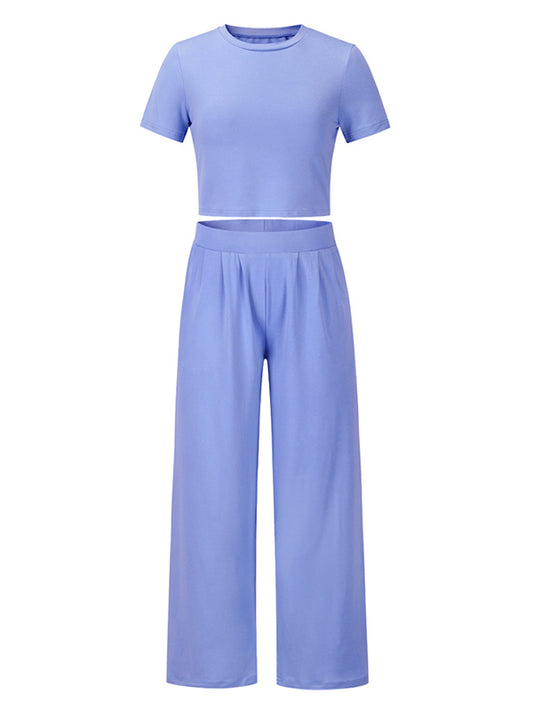 Simple Solid Color T-Shirt & Pants Two Pieces Set