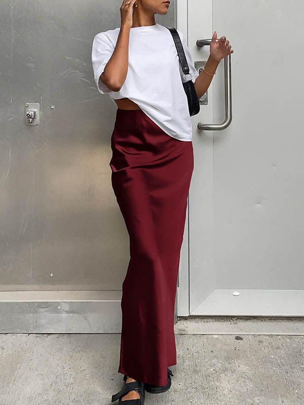 High Waisted Solid Color Skirts Bottoms