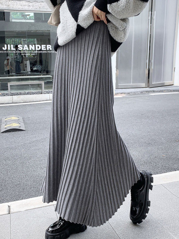 A-Line High Waisted Pleated Solid Color Skirts Bottoms